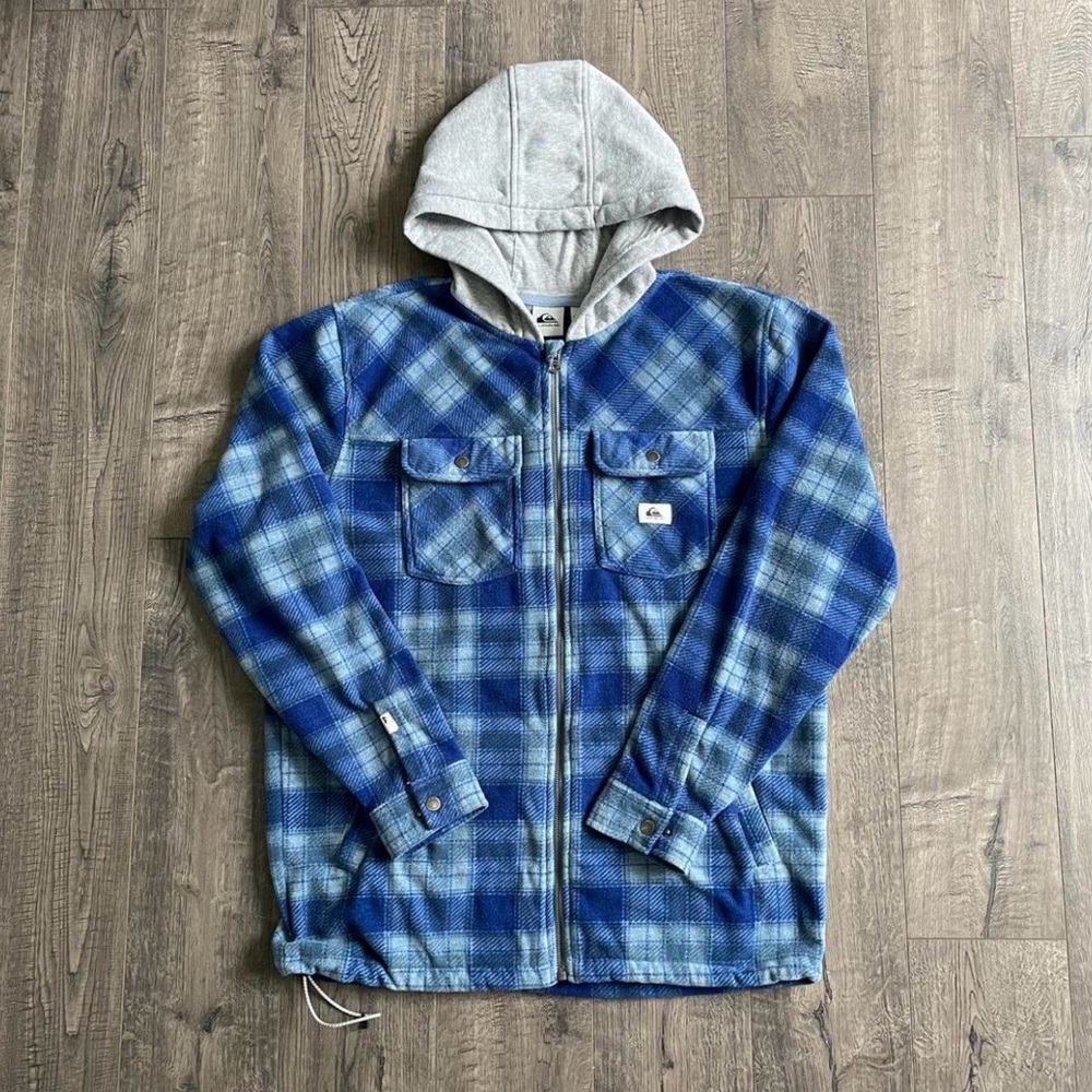 Quiksilver Blue Plaid Zip-Up Hooded Shirt Jacket
